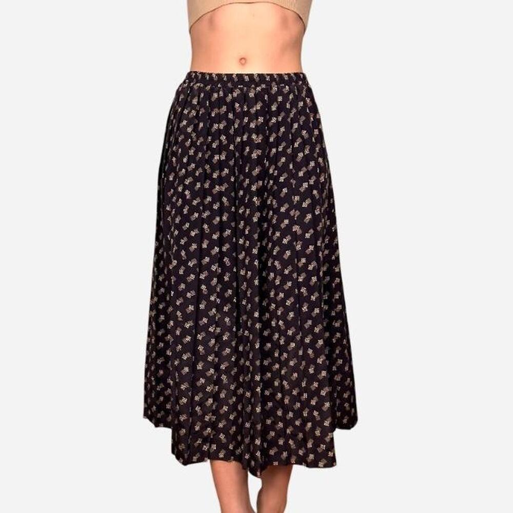 Leslie Fay Dresses vintage pleated midi skirt navy tan geometric - fits like M